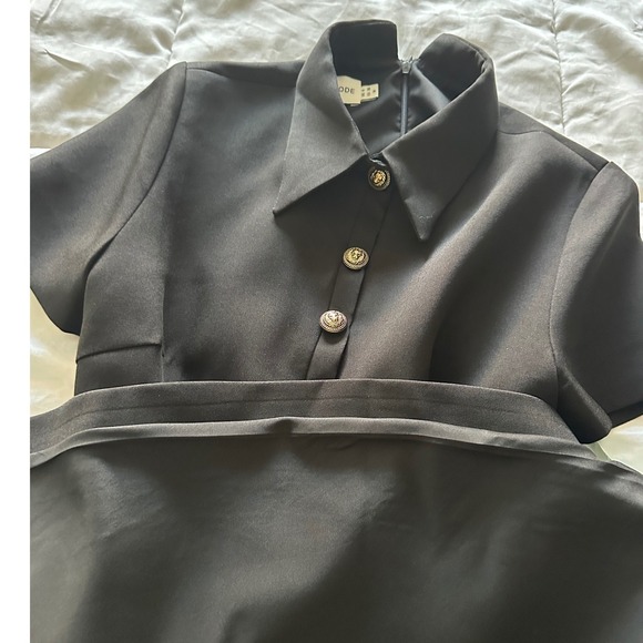 ANLICODE Black Collared Short Sleeve Button Front Midi Dress Women US 4 - Picture 10 of 10